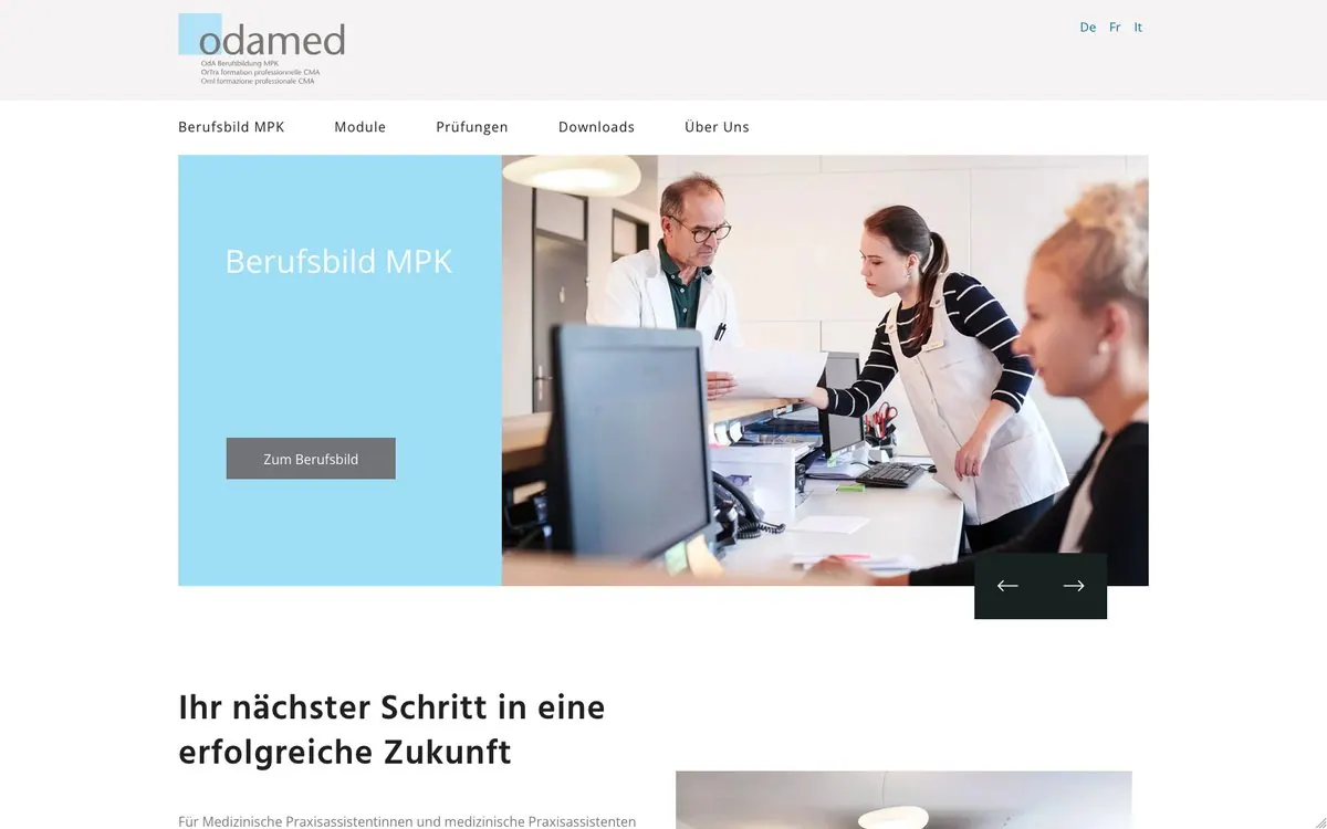 Screenshot der Website odamed.ch