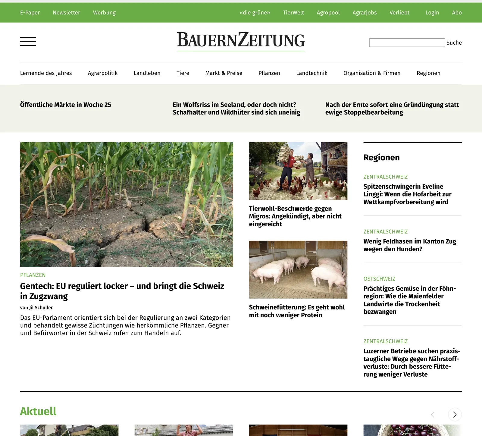 BauernZeitung: Startseite mit den Ressorts