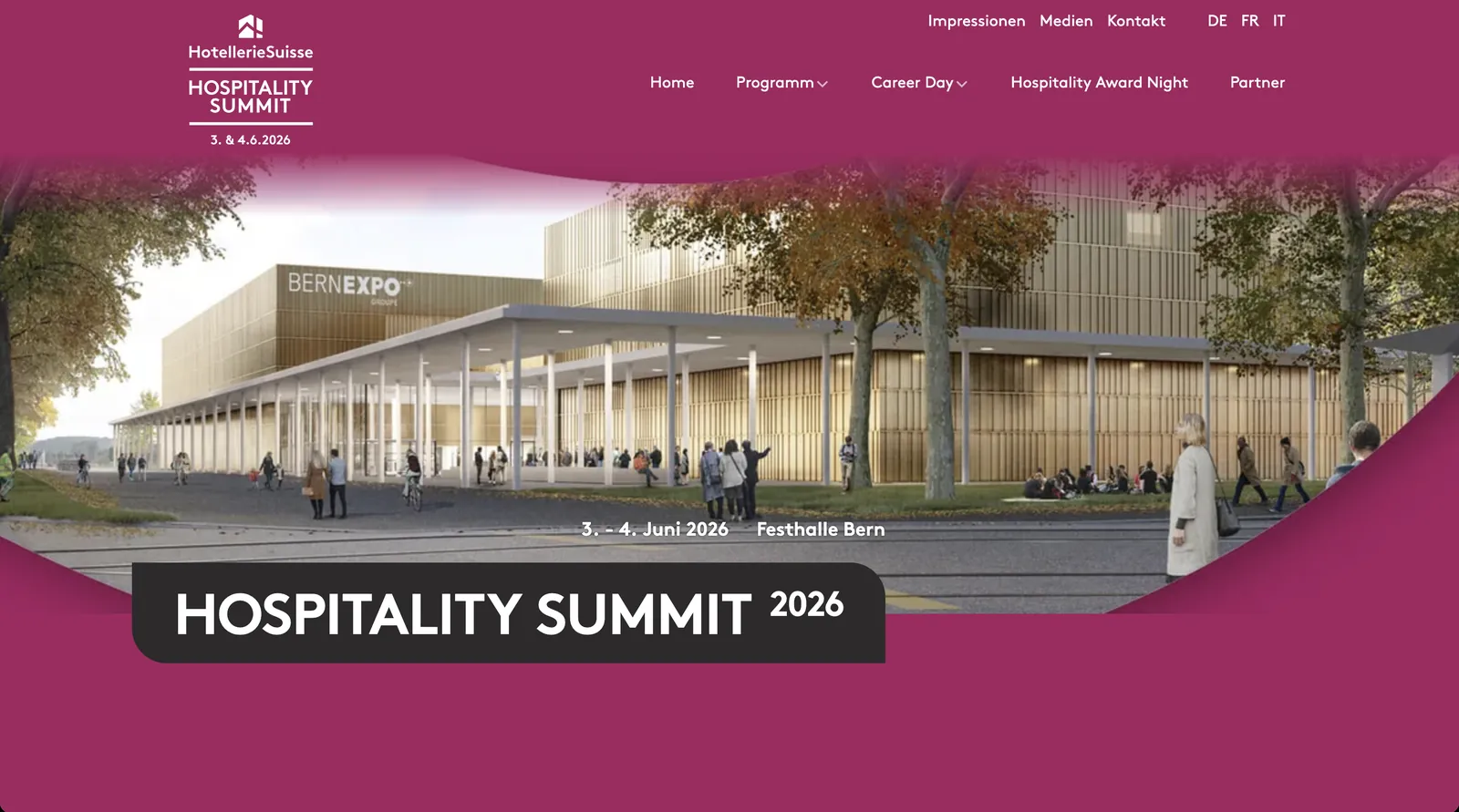 Hospitality Summit: Startseite mit dem neuen Pink