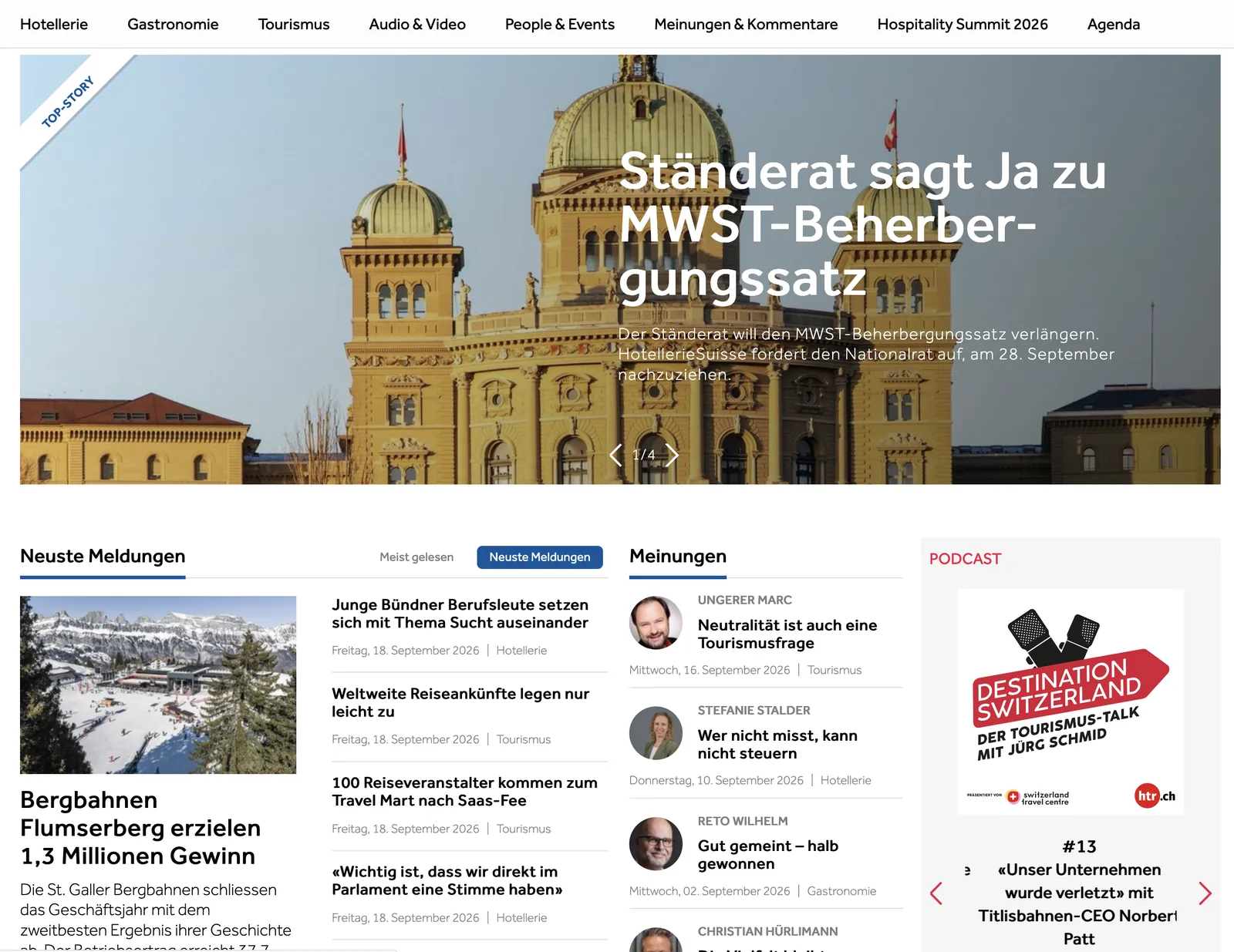 htr hotelrevue: Startseite mit der Topgeschichte