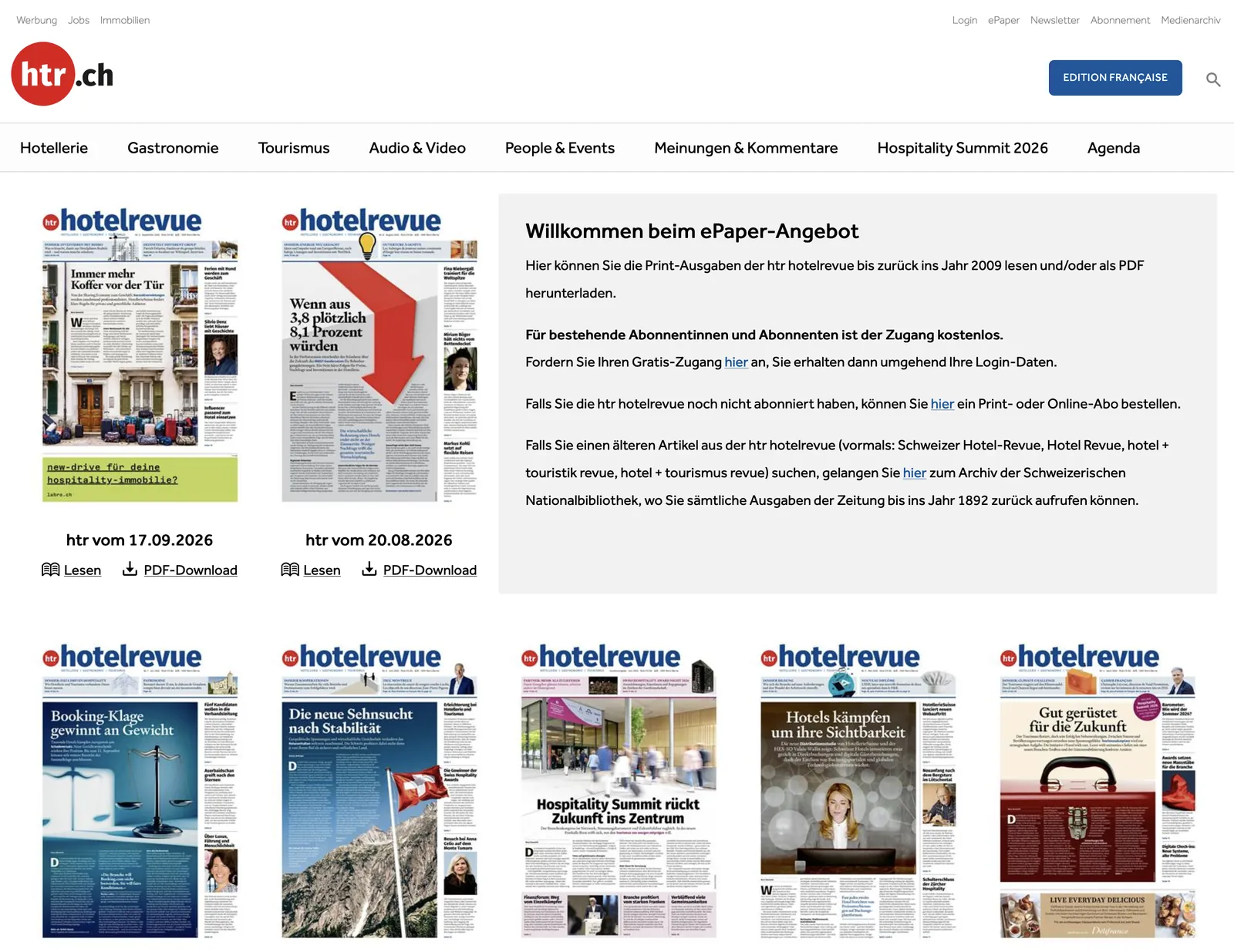 htr hotelrevue: E-Paper-Archiv