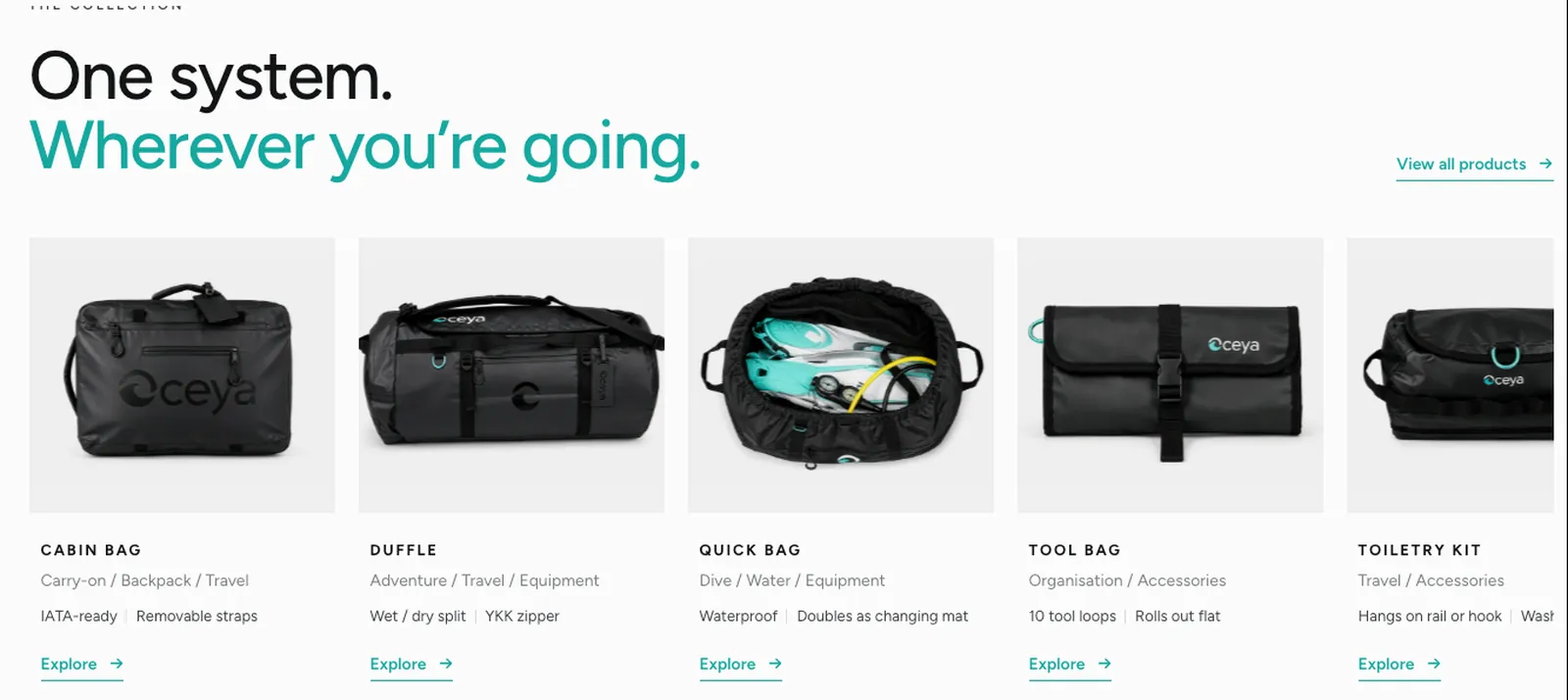 Oceya: the collection with Cabin Bag, Duffle, Quick Bag and Tool Bag