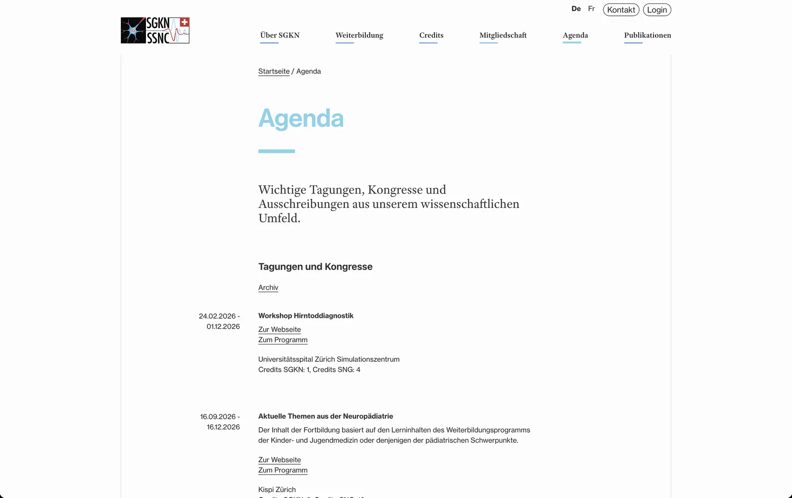 SGKN: Veranstaltungskalender mit Anmeldung