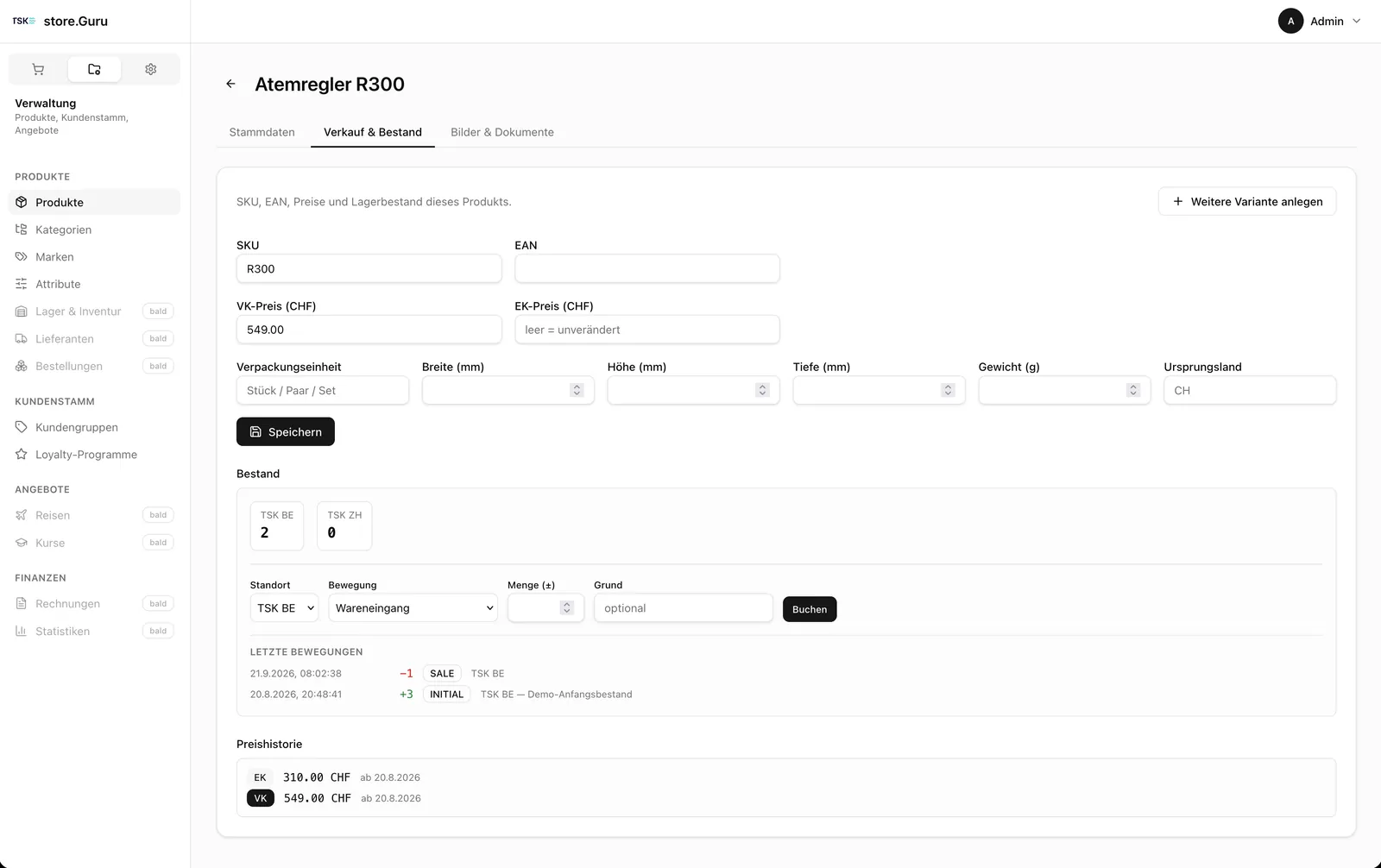 store.Guru: Produktverwaltung mit Varianten